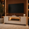 Imagem da oferta Rack Tv Off White Com Nicho Curvo Com Led Amadeirado Design Moderno Elegante Sala Home