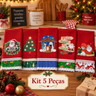 Imagem da oferta Pano de Prato Natal Bordado Patchwork Kit 5 peças Vermelho