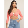 Imagem da oferta Blusa Cropped Lança Perfume Canelada Amarração Rosa