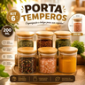 Imagem da oferta Kit 6 Pote Vidro Porta Temperos Hermético Cozinha Organiza V Vidrotampa De Bambu