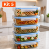 Imagem da oferta 5 Potes Herméticos Marmita de Vidro 640ml Vidro Microondas Geladeira Forno Fitness