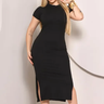 Imagem da oferta Vestido Manga Curta Midi Feminino Verão Canelado Elegante
