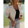 Imagem da oferta Jaqueta Feminina Vintage Nova com Estampa de Poá Manga Longa Design de Bainha com Cordão Simples e Elegante Fashio