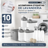 Imagem da oferta Kit Organizador de Lavanderia 10 Peças Dispenser 1,5L + 2,3L 3 Borrifadores 500ml Cesto 16L 2 Esferas Seca Roupa