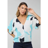 Imagem da oferta Blusa Feminina Lança Perfume Estampada Decote V Azul e Branca e Preta