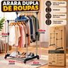 Imagem da oferta Arara Dupla De Roupas Organizar Suporte Com Rodinhas Pendura