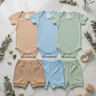 Imagem da oferta Kit 3 Conjuntos Bebê Algodão Body Manga Curta + Shorts Macio