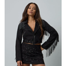 Imagem da oferta Jaqueta Curta em Suede com Franjas e Tachinhas