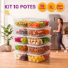 Imagem da oferta Kit 10 Potes 1 Litro Transparente Marmita Fitness Bpa Free Tampa Hermética Reutilizável Micro E Freezer Mantimentos Ponte Lar Utilidades