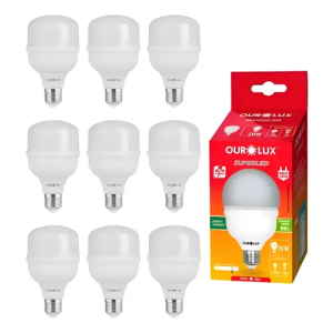 Kit 10 Lâmpadas LED Bulbo 20W Ourolux Bivolt Branco Frio 6500K E27