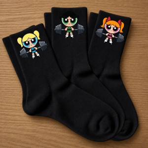 Kit 3 Pares Meias Pretas Femininas Super Poderosas Estampa Moderna Algodão Confortáveis Esportivas Academia Fashion