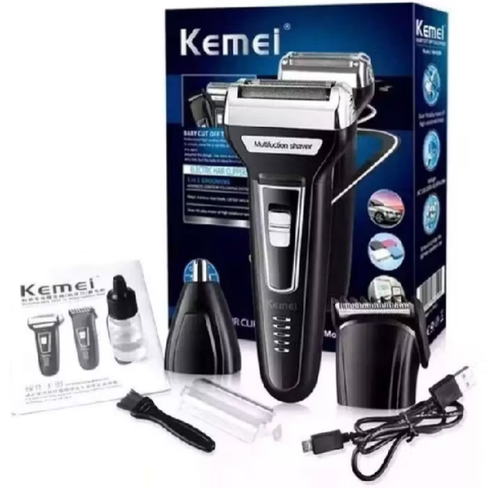 máquina de barbear kemei 3x1 tirar pelo nariz sem fio recarregável KM-6558 - Bivolt