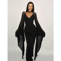 Imagem da oferta SHEIN ICON Vestido Fittling Elegante Feminino de Manga Longa com Manga Morcego Exagerada em Tule Tubinho