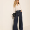 Imagem da oferta Calça Pool Jeans palazzo com strass feminina - Azul Escuro