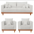 Imagem da oferta Kit 2 Poltronas Living + Sofá 2 Lugares Base Madeira Linho