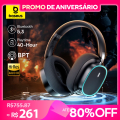 Imagem da oferta Baseus GH02 Gaming Wireless Headphone com microfone Over-Ear Fones de ouvido Bluetooth 5.3 40mm Driver 2.4G/Wireless/Cab