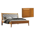 Imagem da oferta Conjunto Quarto de Casal Cama Queen 160cm e Cômoda Rattan 5 Gavetas com Sapateira Unique Amêndoa Mel/Cinza Claro