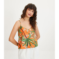 Imagem da oferta Blusa de Alça em Linho com Estampa de Folhagens Tropicais