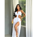Imagem da oferta Vestido Longo Branco Feminino com Recortes e Saia em Tule Praia Festa Reveillon Ano Novo