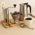 Imagem da oferta Kit Café 3 Peças com Cafeteira Italiana para 2 Xícaras + Moedor Manual Inox + Filtro Reutilizável Ideal para Caf