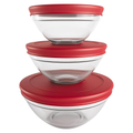 Imagem da oferta Conjunto com 3 Potes de Vidro Redondos com Tampa Plástica vermelha VDR7093-VM Euro Home