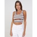 Imagem da oferta Top Cropped Listrado Feminino Azul/Dourado