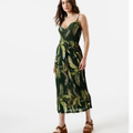 Imagem da oferta vestido midi feminino alça fina plissado folhagens