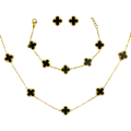 Imagem da oferta Kit Colar Choker Pulseira E Brinco Trevo Preto Aço Inox