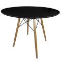 Imagem da oferta Mesa Redonda 60cm Eiffel Charles Eames Preto Pé Metal Aço E Madeira Cru Eucalipto JT HOME