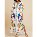 Imagem da oferta Vestido Feminino Estampado Travachic Decote em V Manga 3/4 Solto Tecido Trançado