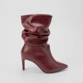 Imagem da oferta Ankle Boot Gabriela Salto Fino Cano Drapeado Pespontos Vinho