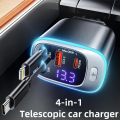 Imagem da oferta Carregador de carro escalável 4 em 1 carregador de carro de carregamento rápido com cabo retrátil de 72 W e porta USB