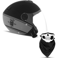 Imagem da oferta CAPACETE ABERTO PRO TORK NEW ATOMIC SKULL RIDERS HD PRATA - PRETO FOSCO TAM 58