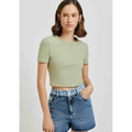 Imagem da oferta Blusa Feminina Cropped Manga Curta Com Elastano - Tam G