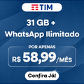 Imagem da oferta TIM Controle 31GB + WhatsApp Ilimitado + Ligações Ilimitadas por R$ 58,99mês