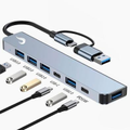Imagem da oferta HUB Rise Mode 04 USB-C 3.0 7 em 1 para 4x USB 2.0 2x USB-C 1x USB 3.0 Cinza - RM-HUB-04