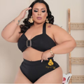 Imagem da oferta Boquini Plus Size Liso Fivela Cintura Alta con Bojo Moda Praia