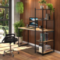 Imagem da oferta Mesa Escrivaninha Com 5 Prateleiras Vintage Design Laminado Com Preto- Madeira E Metal Com Tons Em Mel Para Home Office