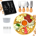 Imagem da oferta Kit Petisqueira Redonda Madeira + 4 Facas Queijo + 4 Peças Vinho Com Molheira Ramekin e Garfinhos