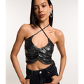 Imagem da oferta Blusa Cropped Metalizado com Decote Halter e Franzidinho