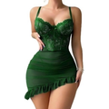 Imagem da oferta Lingerie Feminina Babydoll de Renda Babados Corpete - Tam M