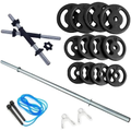 Imagem da oferta Kit Fitness 40Kg + 2 Barras 40cm C/Rosca + 1 Barra 120cm C/Presilhas + Corda