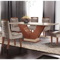 Imagem da oferta Conjunto Sala de Jantar Mesa com Tampo de Vidro Safira 6 Cadeiras Atena Lj Móveis Castanho PremioOff WhitePena Bege