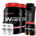 Imagem da oferta Kit 2x Whey Protein Waxy Whey Pote 900g + 2x BCAA 100g Tangerina + 2x Power Creatina 100g + Coqueteleira 600ml- Bodybuil