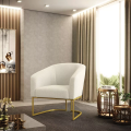 Imagem da oferta Poltrona Para Sala de Estar e Cozinha Moderna Decorativa Base Industrial Dourado Stella Bouclê Bege D03 D'Rossi