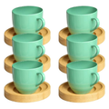 Imagem da oferta Jogo 6 Xicara Cafe Colorida Porcelana Pires Madeira 95ml - Mundo Da Porcelana (Verde)
