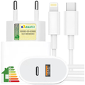 Imagem da oferta Carregador Turbo 40W Compatível iPhone X Xr 8 11 12 13 14 Plus Pro Max iPad Duas Entradas USB e USB-c Tipo C Com Cabo T