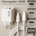 Imagem da oferta Carregador Super Turbo 120W Tipo C Porta Dupla (USB-C + USB-A) + Cabo USB C de 1m Compatível com Iphone Android Tablet
