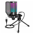 Imagem da oferta Microfone de Mesa Fifine A6V Ampligame com Suporte Condensador RGB USB Preto - A6V
