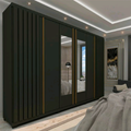 Imagem da oferta Guarda Roupa Casal Ripado 6 Portas 4 Gavetas com Espelho Absolut New 100% MDF GrafiteGrafite